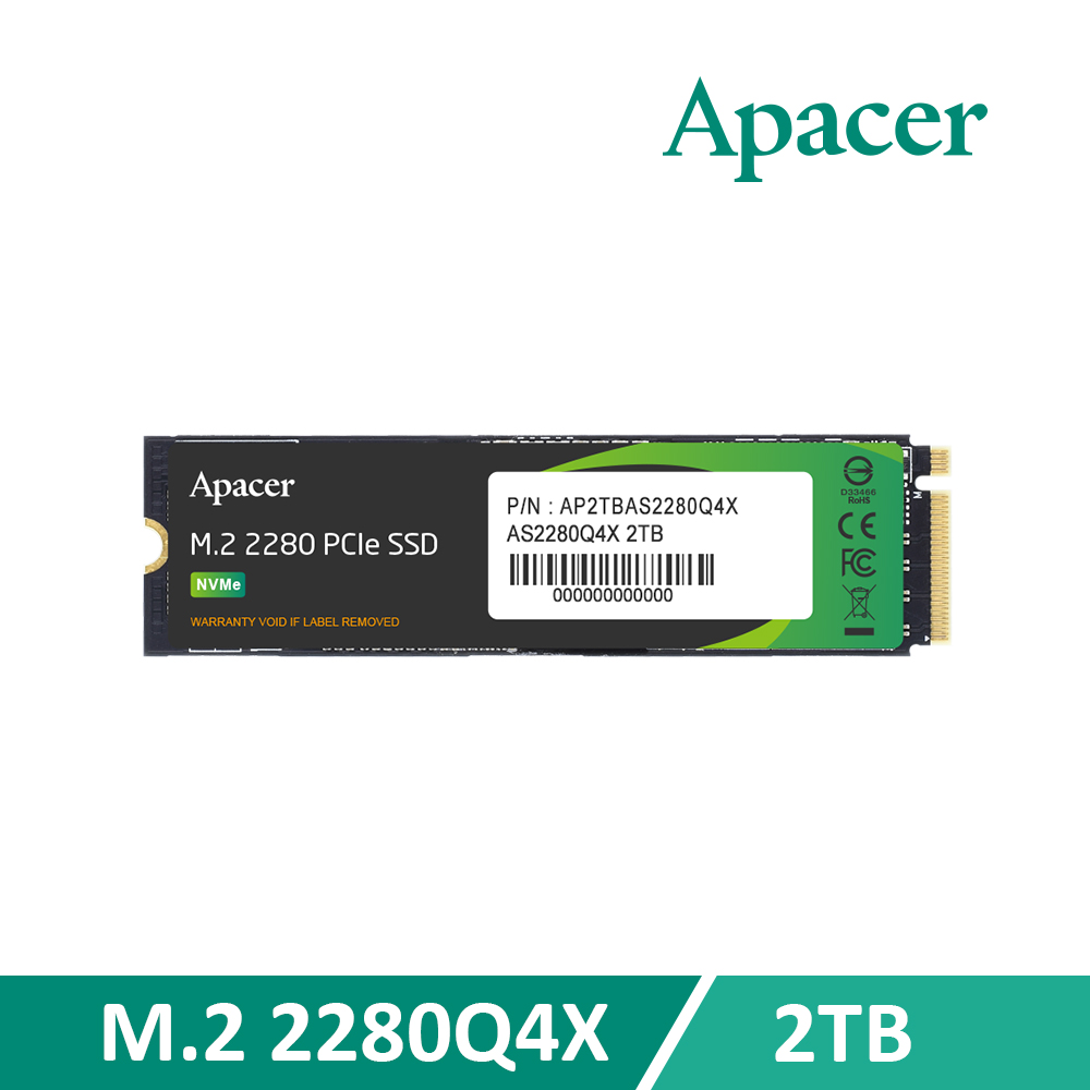 Apacer 宇瞻 AS2280Q4X 2TB M.2 PCIe Gen4 SSD