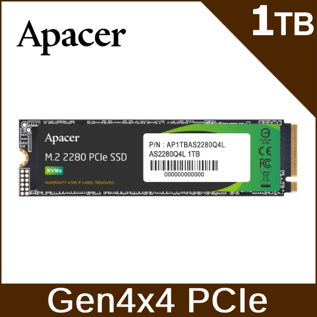 Apacer 宇瞻AS2280Q4L 1TB M.2 PCIe Gen4x4 SSD - PChome 24h購物