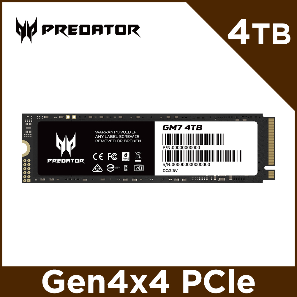 Acer Predator GM7 4TB M.2 2280 PCIe Gen4x4 SSD固態硬碟