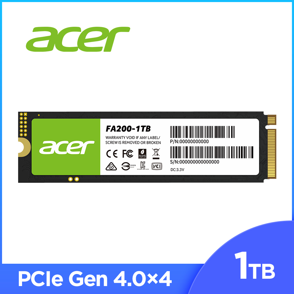 ACER 宏碁FA200 4TB Gen4 M.2 2280 PCIe SSD固態硬碟- PChome 24h購物