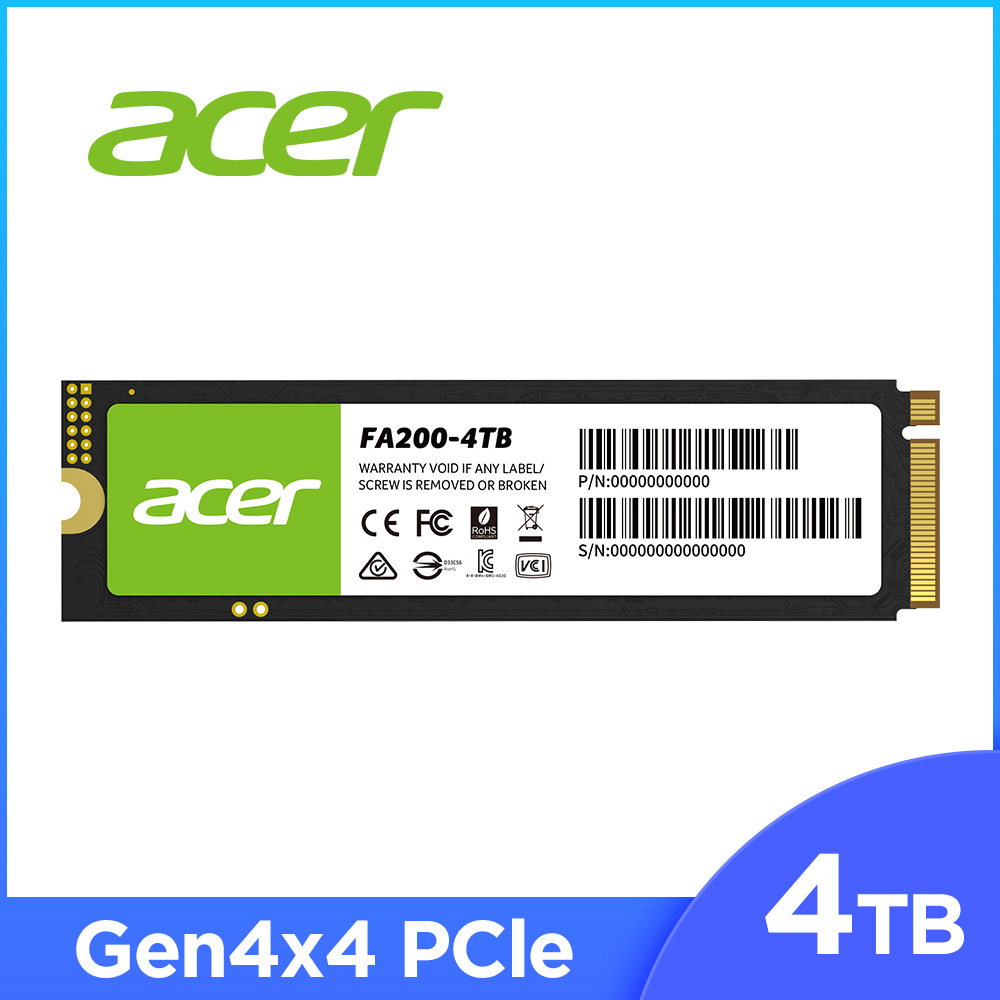 ACER 宏碁Acer FA200 4TB Gen4 M.2 2280 PCIe SSD固態硬碟- PChome 24h購物