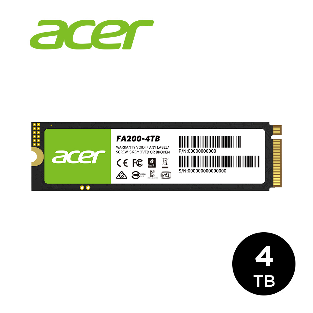 ACER 宏碁Acer FA200 4TB Gen4 M.2 2280 PCIe SSD固態硬碟- PChome 24h購物