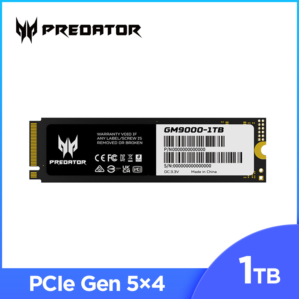ACER 宏碁 Predator GM9000 1TB M.2 2280 PCIe Gen5 SSD固態硬碟