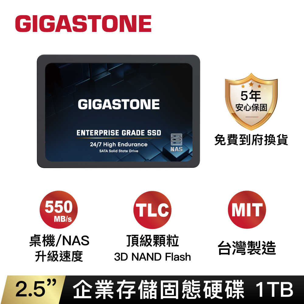Gigastone 立達 SSD NAS 1TB 2.5吋企業級固態硬碟(台灣製造/2.5吋SATA3/五年保固)