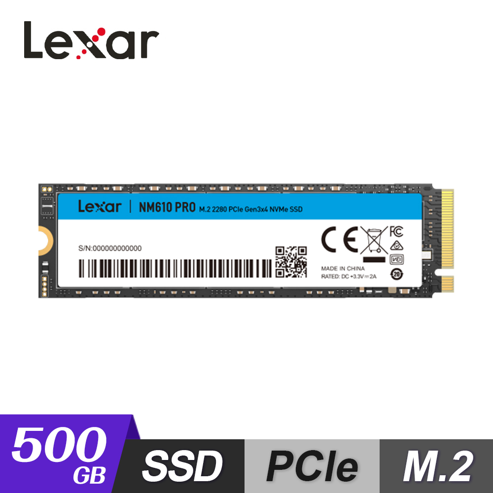 Lexar 雷克沙 NM610 PRO M.2 2280 PCle Gen3 NVMe 500GB 固態硬碟(其他規格)