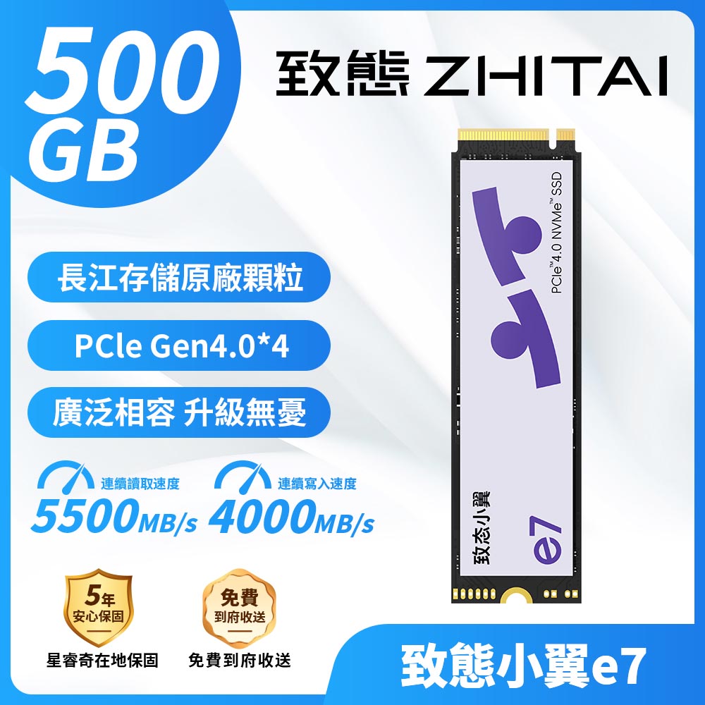 ZHITAI 致態致態小翼e7 1TB/Gen4/PCIe 4.0/讀6000/寫5500【五年保】SSD