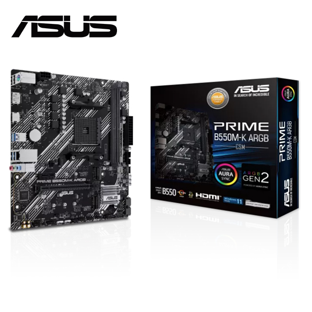 【C+M套餐】ASUS PRIME B550M-K ARGB-CSM 主機板 + AMD R5-5500GT  處理器