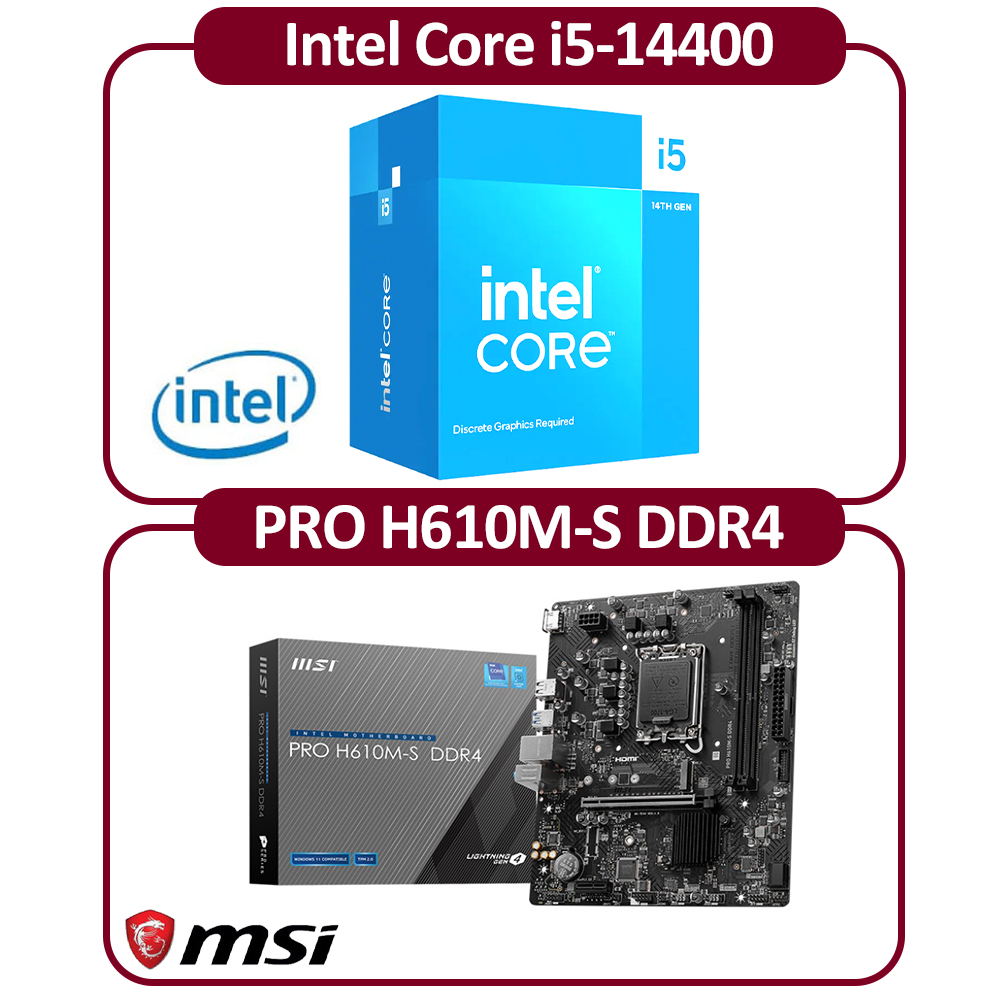 MSI 微星 Intel 14代 I5-14400 十核 CPU+微星 H610M-S DDR4 主機板 組合包