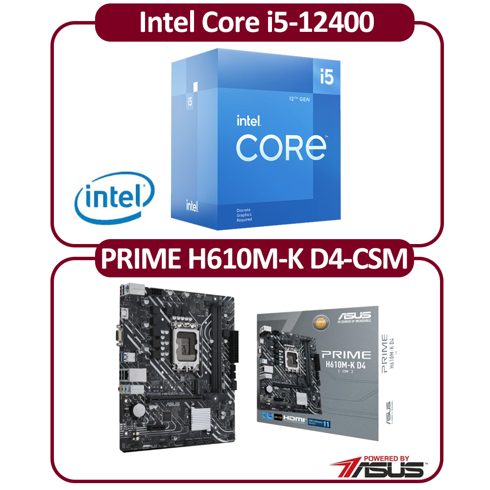 ASUS 華碩PRIME H610M-K D4-CSM 主機板+Intel i5-12400F【6核/12緒