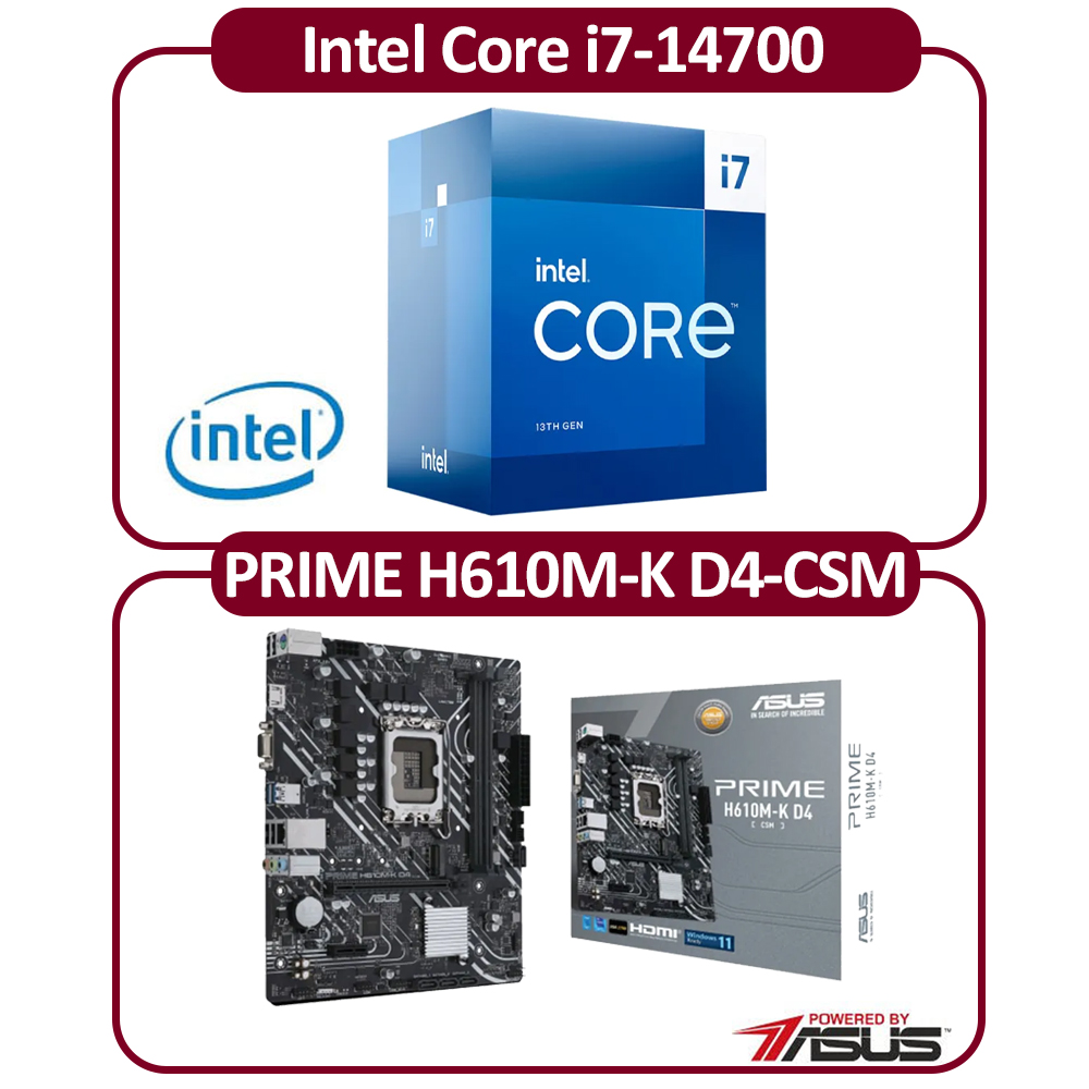 ASUS 華碩 Intel 14代 I7-14700 二十核 CPU+華碩H610M-K D4-CSM 主機板 組合包
