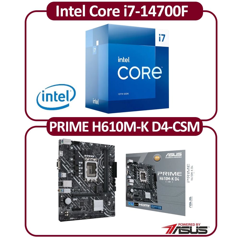 ASUS 華碩 Intel 14代 I7-14700F 二十核 CPU+華碩H610M-K D4-CSM 主機板 組合包
