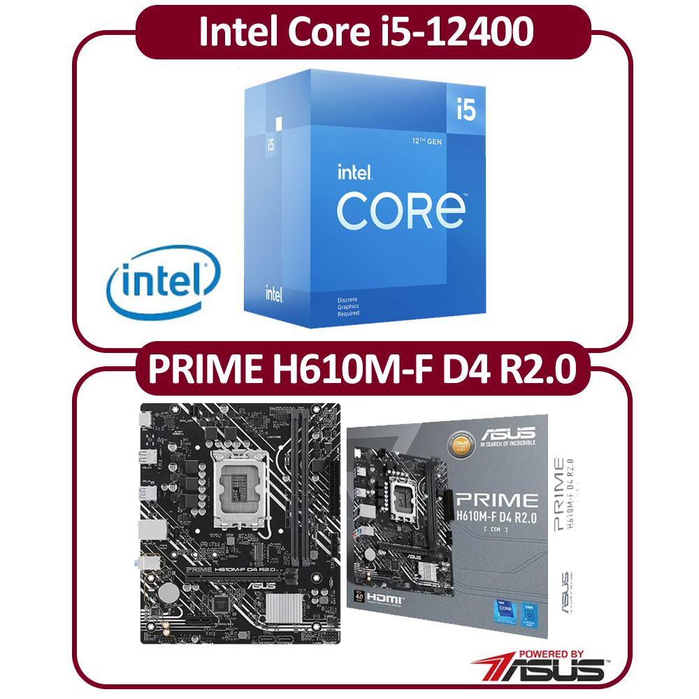 ASUS 華碩 Intel 12代 I5-12400 六核 CPU+華碩H610M-F D4 R2.0-CSM 主機板 組合包