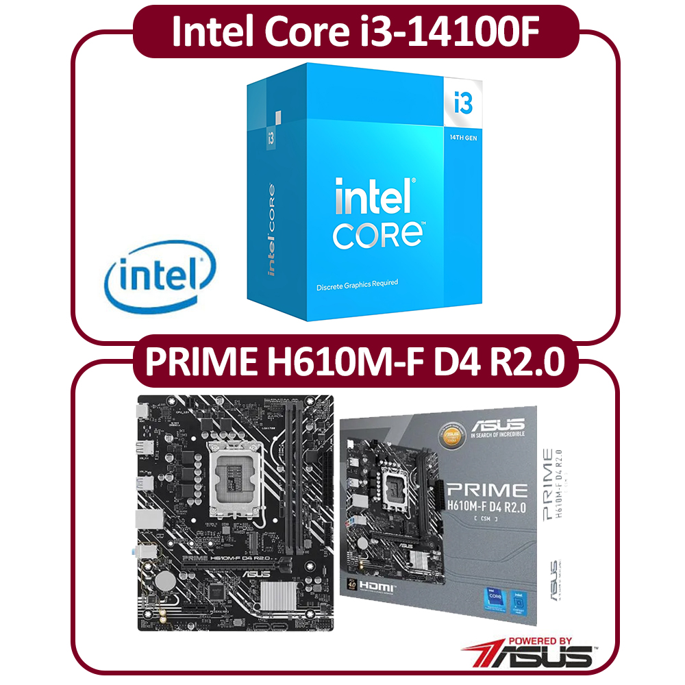ASUS 華碩Intel 14代I5-14400 十核CPU+華碩H610M-F D4 R2.0-CSM 主機板