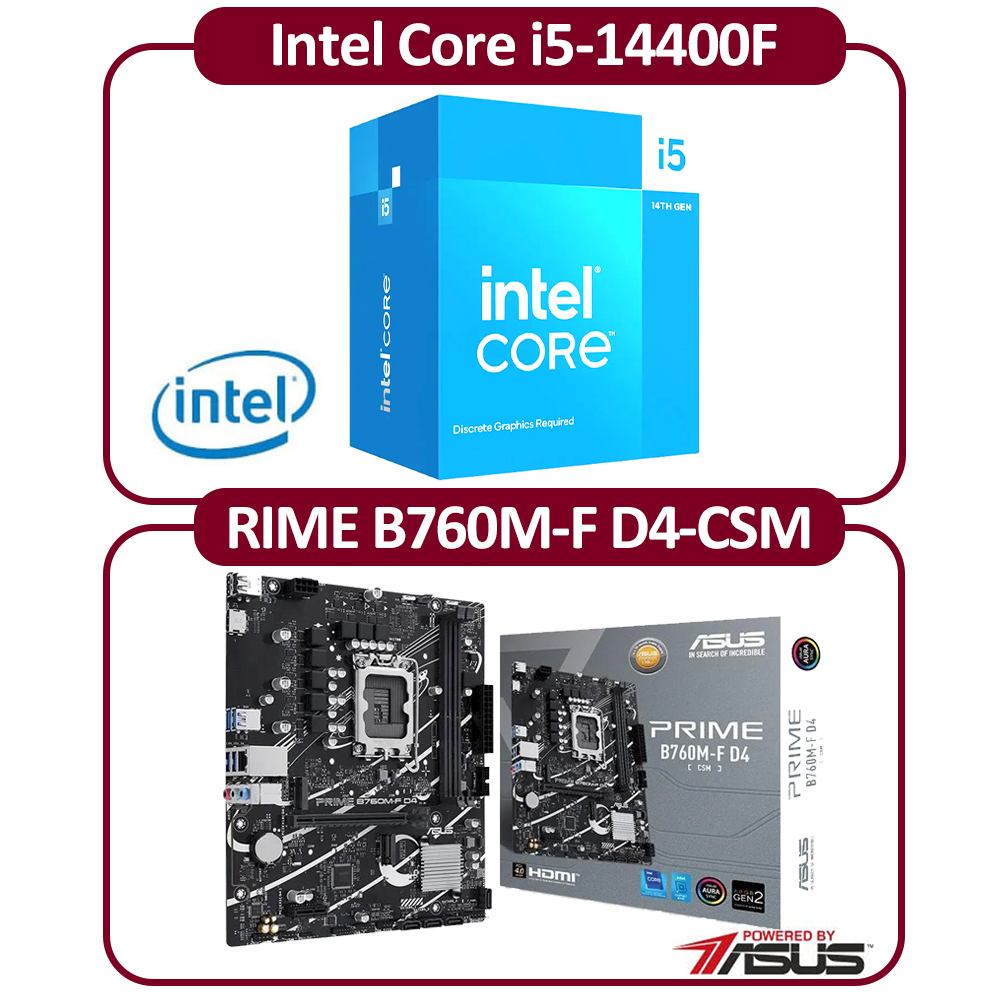 ASUS 華碩Intel 14代I5-14400F 十核CPU+華碩H610M-F D4 R2.0-CSM 主機