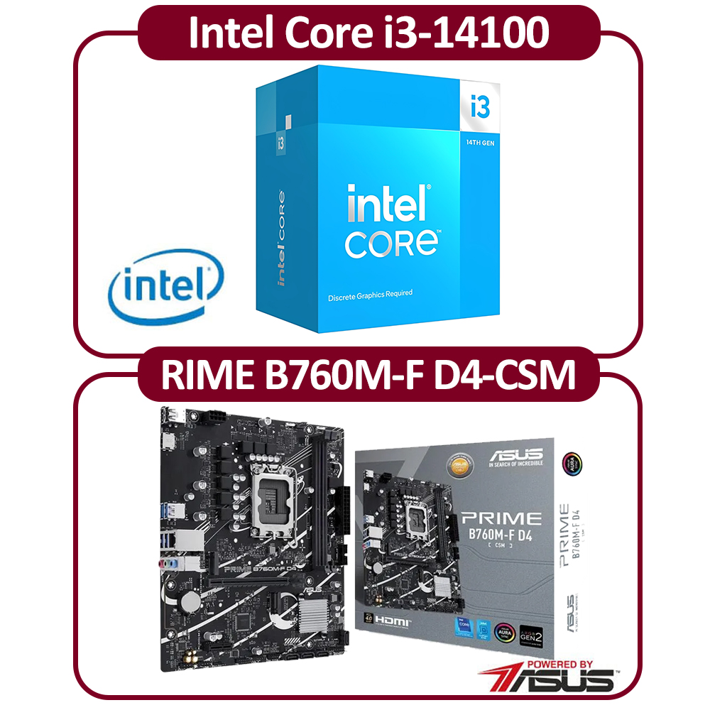 ASUS 華碩 Intel 14代 I3-14100 四核 CPU+華碩B760M-F D4 主機板 組合包