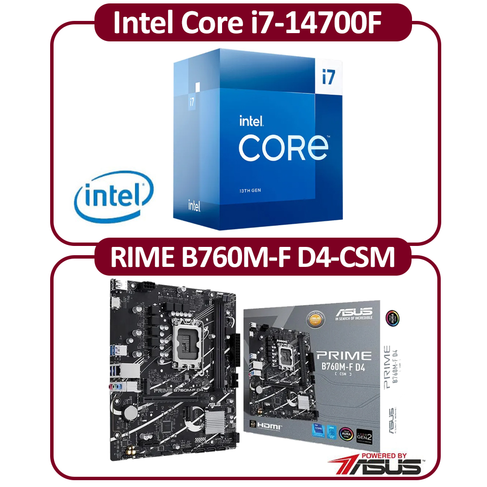 ASUS 華碩 Intel 14代 I7-14700F 二十核 CPU+華碩B760M-F D4 主機板 組合包