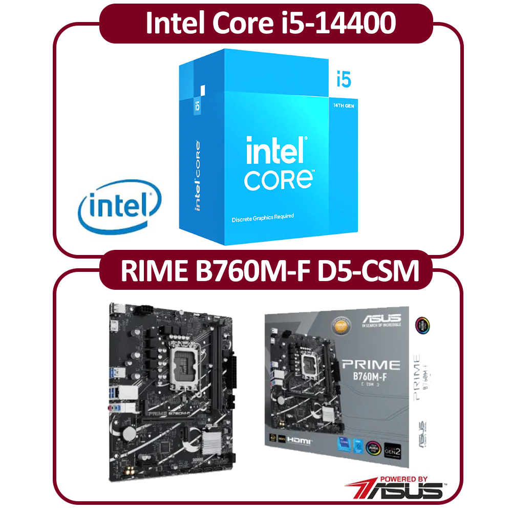 ASUS 華碩Intel 14代I5-14400F 十核CPU+華碩H610M-F D4 R2.0-CSM 主機