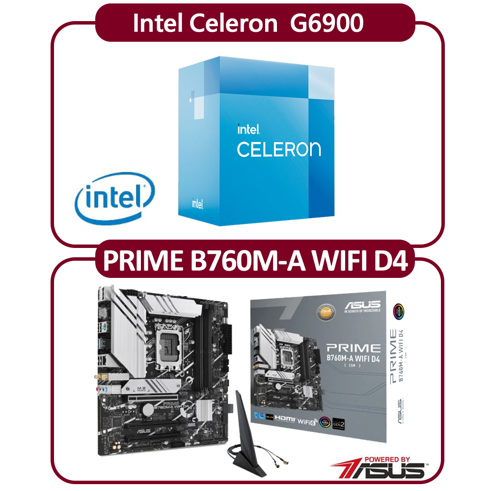 ASUS 華碩 Intel 12代 G6900 雙核 CPU+華碩 B760M-A WIFI D4-CSM 主機板 組合包