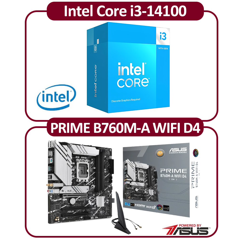 ASUS 華碩 Intel 14代 I3-14100 四核 CPU+華碩 B760M-A WIFI D4-CSM 主機板 組合包