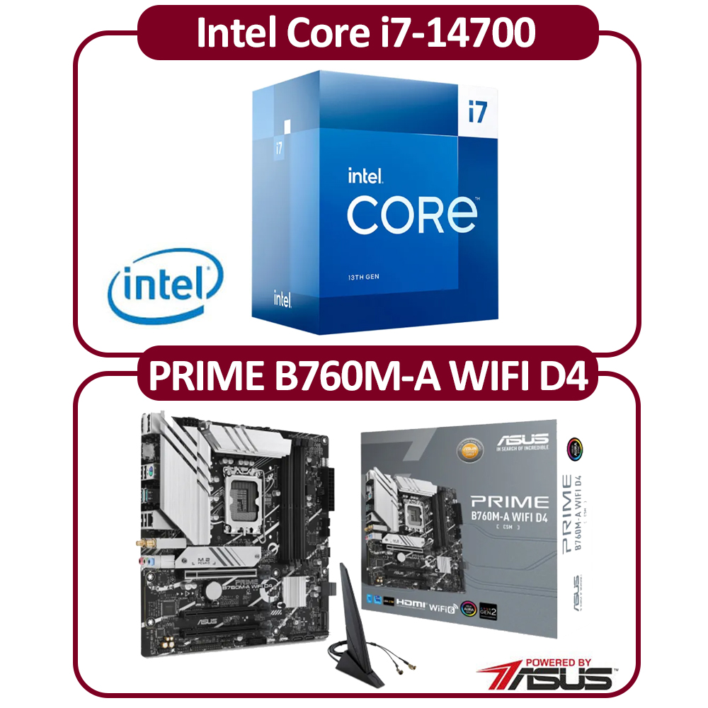 ASUS 華碩 Intel 14代 I7-14700 二十核 CPU+華碩 B760M-A WIFI D4-CSM 主機板 組合包