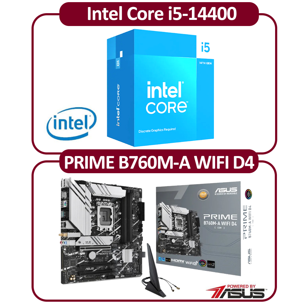 ASUS 華碩Intel 14代I5-14400F 十核CPU+華碩B760M-A WIFI-CSM 主機板
