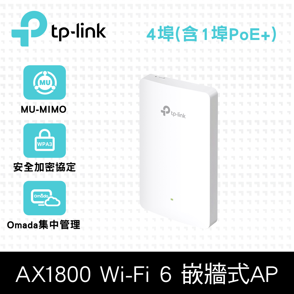 EAP615-Wall AX1800  無線 MU-MIMO 雙頻Wi-Fi 6 Gigabit PoE供電 嵌牆式基地台(無線AP)