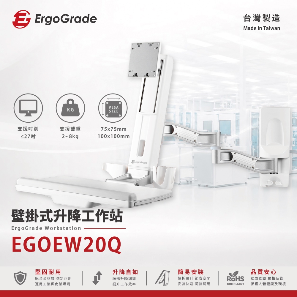 ErgoGrade 壁掛式螢幕坐站兩用雙旋臂互動工作站(EGOEW20Q)