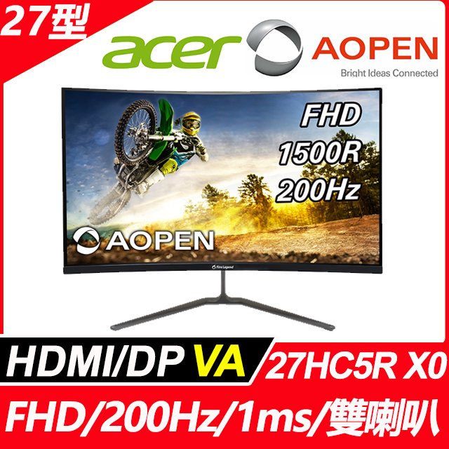 AOPEN 27HC5R X0 曲面螢幕(27型/FHD/200Hz/1ms/HDMI/DP/VA)