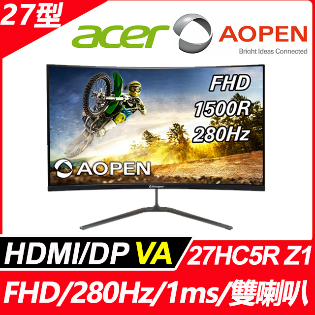 AOPEN 27HC5R Z1 曲面螢幕(27型/FHD/280Hz/1ms/HDMI/DP/VA)