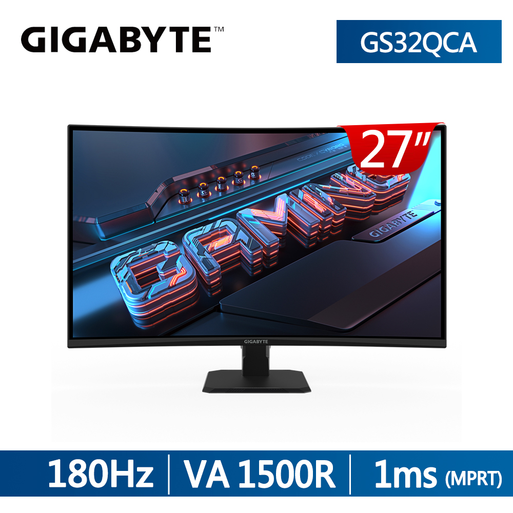 GIGABYTE 技嘉 GS32QCA 32型 2K 曲面電競螢幕(32型/QHD/180Hz/1ms/VA 1500R/DP/HDMI2.0)
