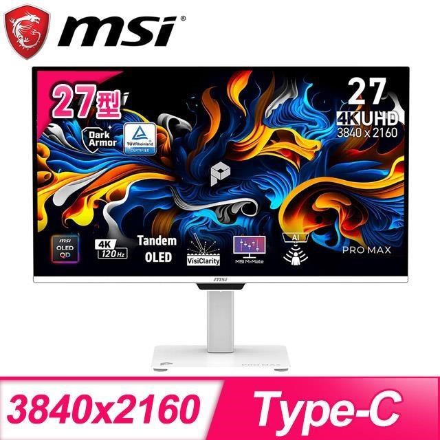 MSI 微星 PRO MAX 271UPXW12G 27型 120HZ QD-OLED螢幕(DP/HDMI)