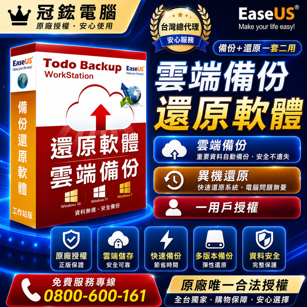 EaseUS Todo Backup全球熱銷千萬套備份軟體(1台)(終身免費升級版本)