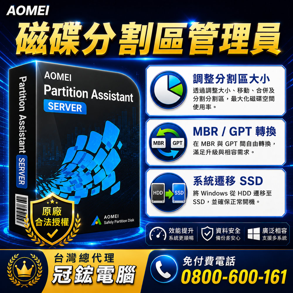 AOMEI Partition Assistant Server(終身版2台伺服器)