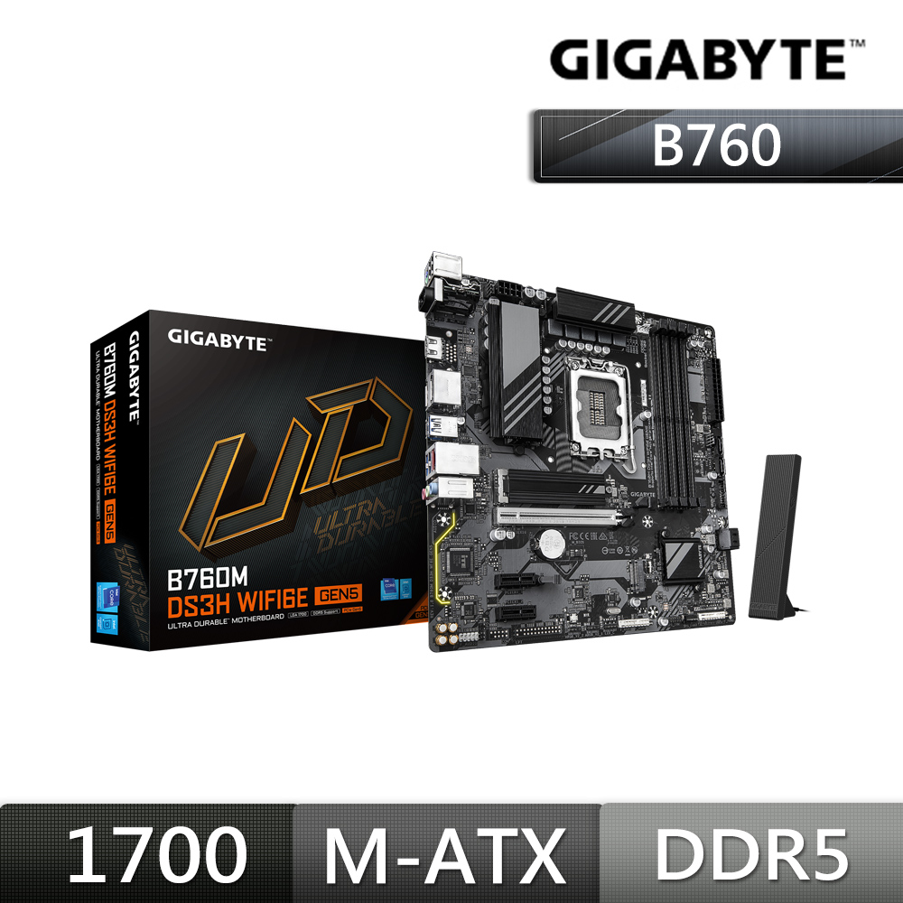【C+M超值組】 技嘉 B760M DS3H WF6E GEN5 INTEL主機板 + Intel Core i5-12400F 中央處理器 盒裝