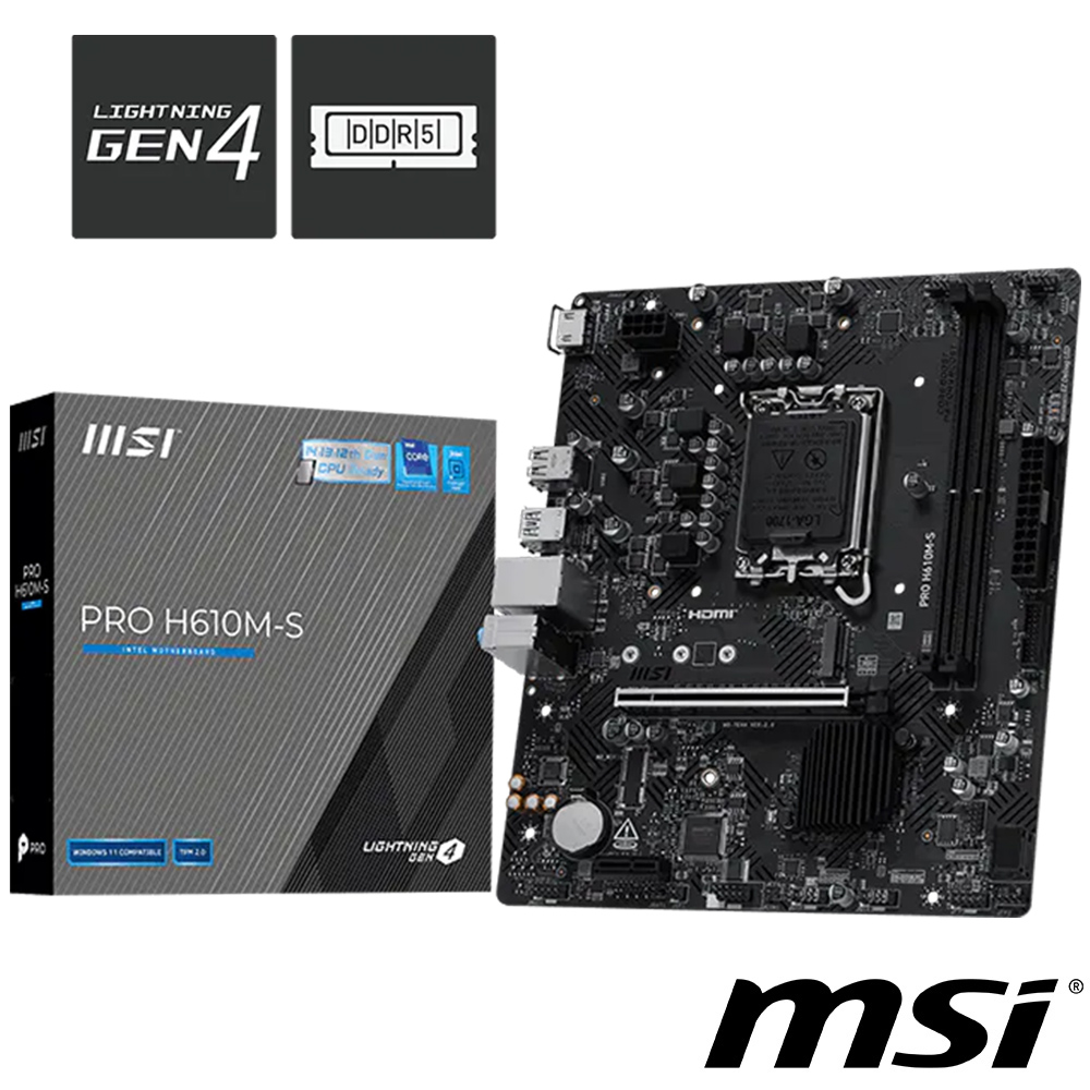 【C+M超值組】 微星 PRO H610M-S DDR5 主機板 + Intel Core i5-14400 盒裝處理器