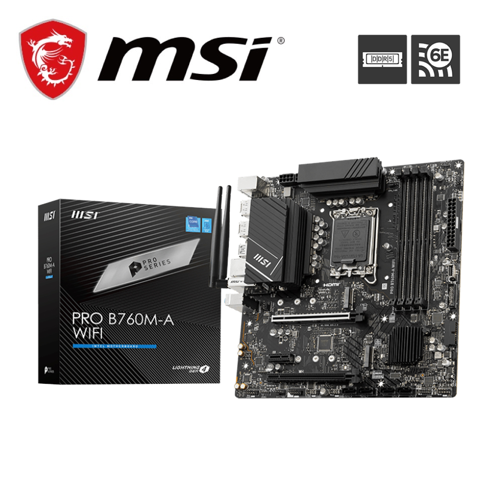 MSI 微星 PRO B760M-A WIFI 主機板+Intel i3-14100F【4核/8緒】