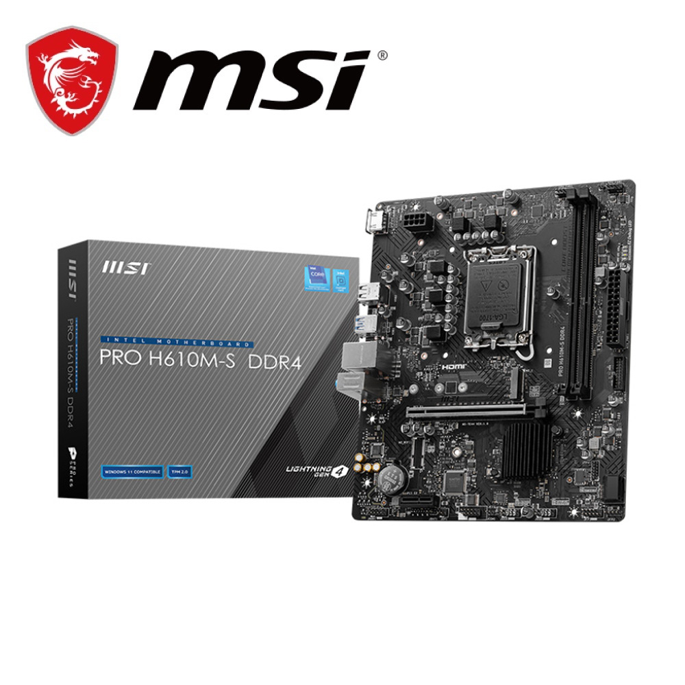 MSI 微星PRO H610M-S DDR4 主機板+Intel i5-12400F【6核/12緒