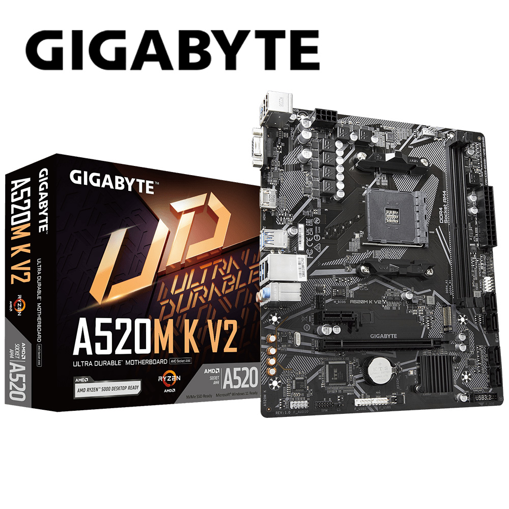 GIGABYTE 技嘉 A520M K V2 主機板+海盜 D4 16G*2/3600 RGB RS 黑 復仇者