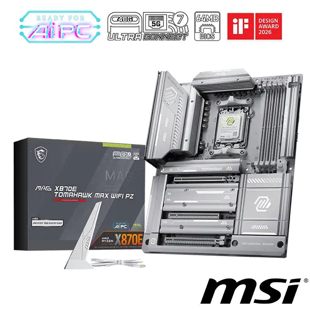 微星 MAG X870E TOMAHAWK MAX WIFI PZ 主機板 + AMD Ryzen 7-9800X3D 4.7GHz 處理器