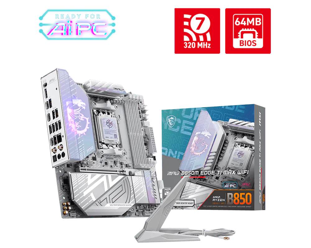 MSI 微星 MPG B850M EDGE TI MAX WIFI 主機板 + AMD Ryzen 7-9850X3D 4.7GHz 8核心處理器