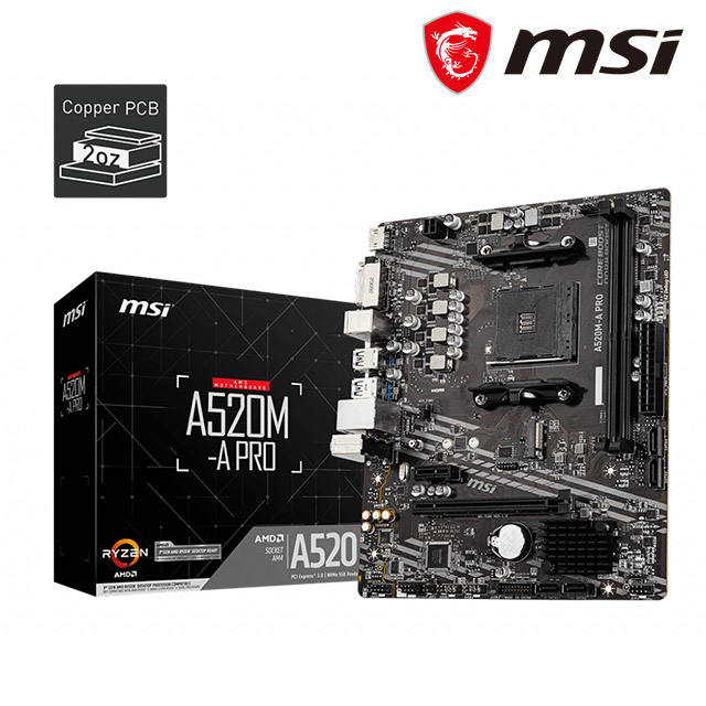 MSI 微星 PRO A520M-A PRO 主機板 + AMD Ryzen 5-5600X MPK 3.7GHz 6核心 處理器