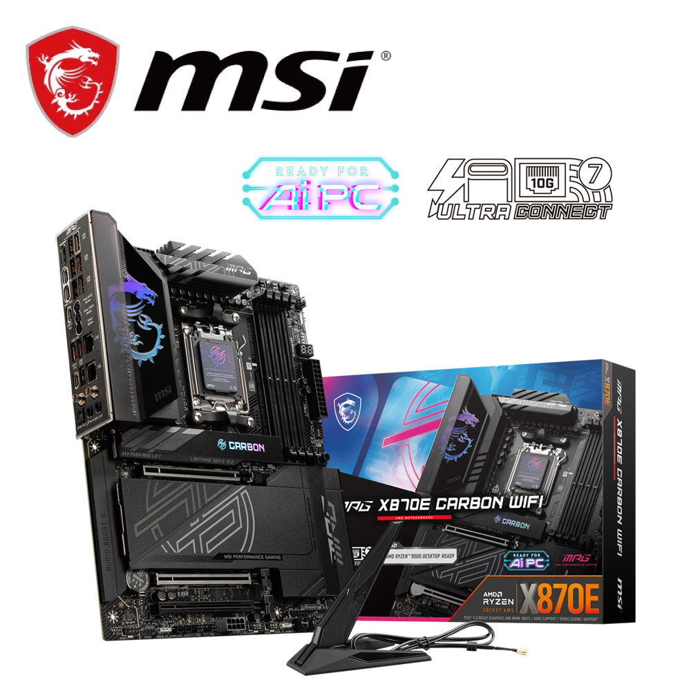 MSI 微星MPG X870E CARBON WIFI 主機板+AMD R7 9850X3D 8核/16緒