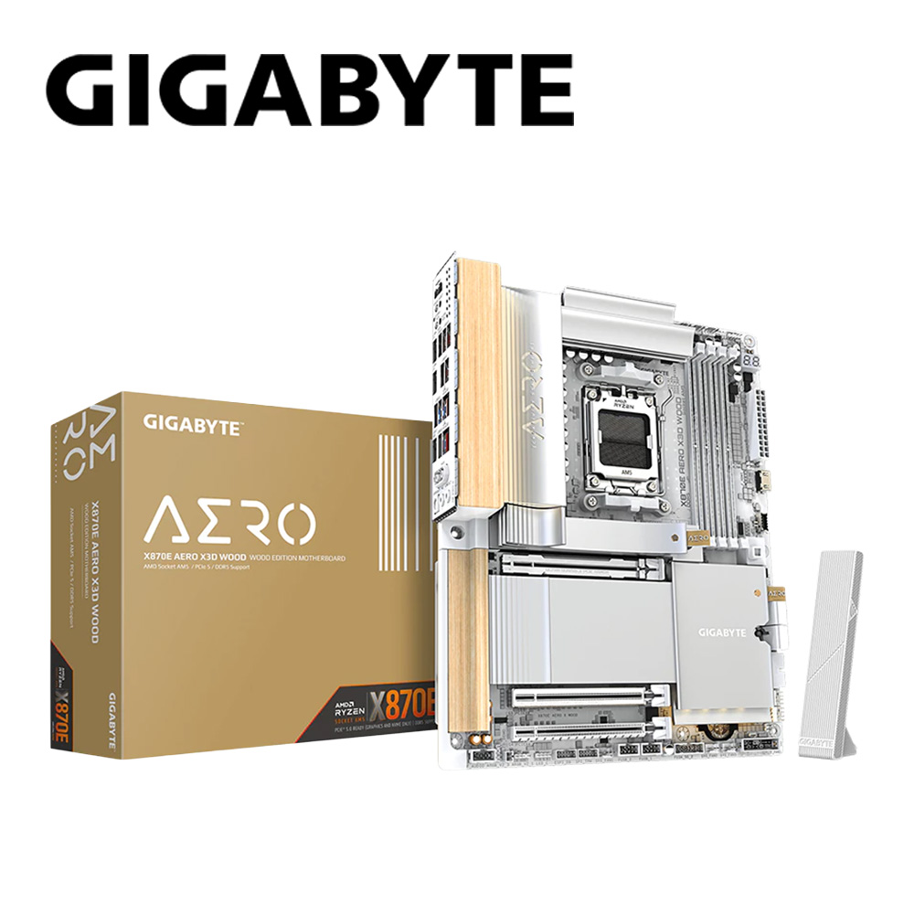 GIGABYTE 技嘉 X870E AERO X3D WOOD 主機板+DarkFlash DS900 Wood 木紋 黑 ATX機殼