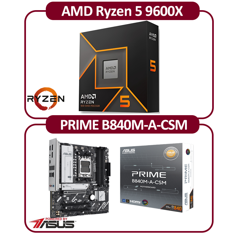 ASUS 華碩 AMD AM5 R5-9600X 六核 CPU+華碩PRIME B840M-A-CSM主機板 組合包