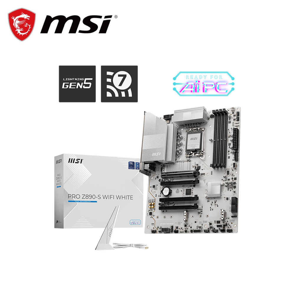 MSI 微星 PRO Z890-S WIFI WHITE DDR5 主機板 (雪白版)+微星 MAG CORELIQUID A13 360 WHITE水冷風扇