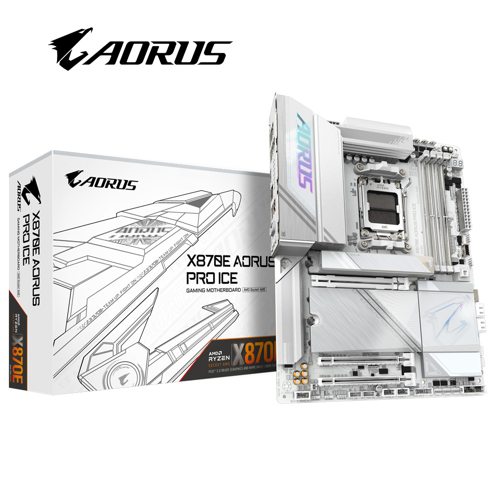 GIGABYTE 技嘉 X870E AORUS PRO ICE 主機板+美光 PRO D5 32G*2 6400 超頻 雙通 CL40 黑散熱片記憶體