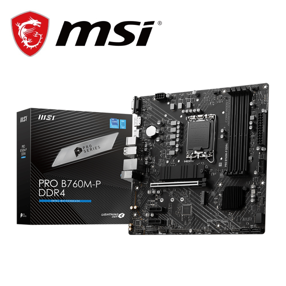 MSI 微星 PRO B760M-P DDR4 主機板+Intel i3-14100 4核/8緒