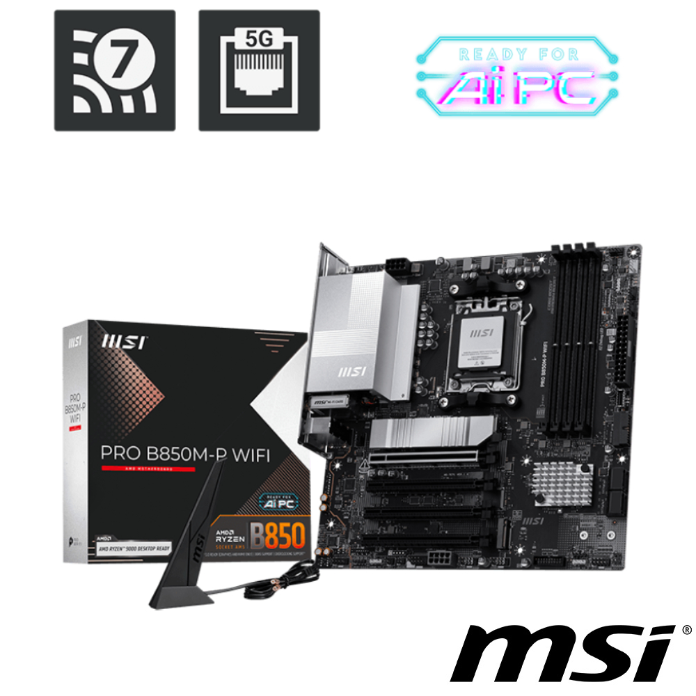 微星 PRO B850M-P WIFI 主機板 + AMD Ryzen 7-9800X3D 中央處理器