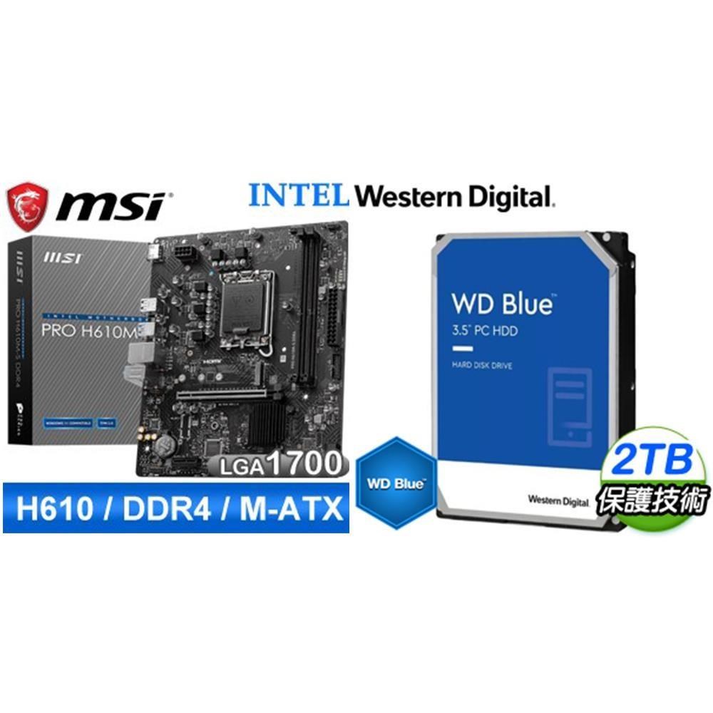 MSI 微星 〈限時〉PRO H610M-S D4 M-ATX主機板+WD 藍標 2TB 3.5吋硬碟(WD20EZBX-3Y)