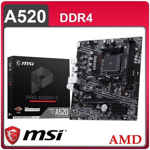 MSI 微星 PRO A520M-S AM4主機板(M-ATX/3+1年保)
